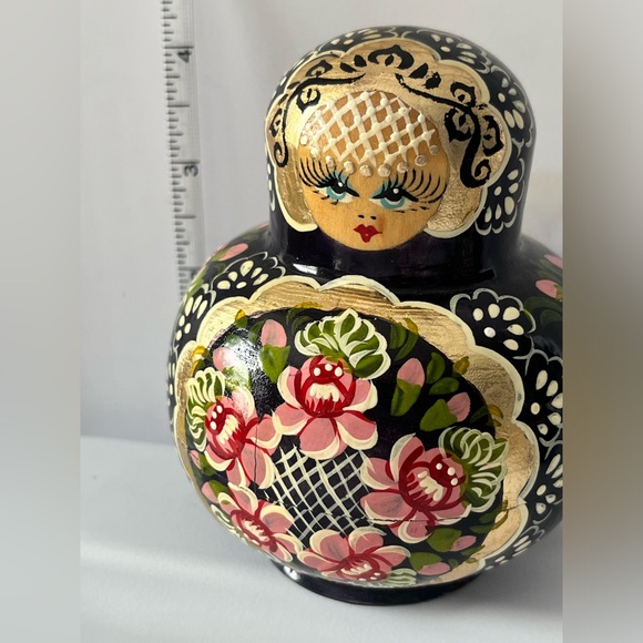 Set of 10 Vintage Russian Matryoshka 5 inch Nesting Dolls Navy Blue & Gold - Picture 7 of 13